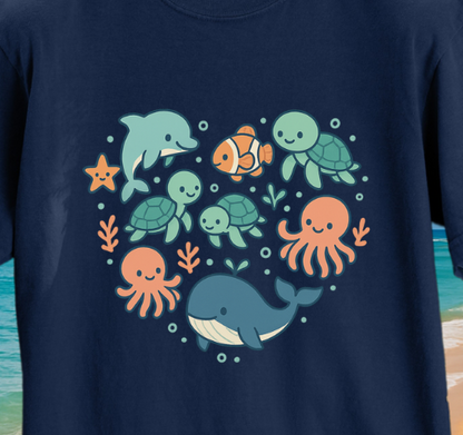 Ocean Animals Heartshape T-shirt