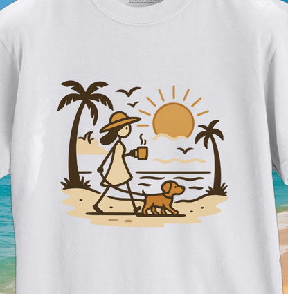 Beach Sunrise, Coffee & Dog Walks T-shirt