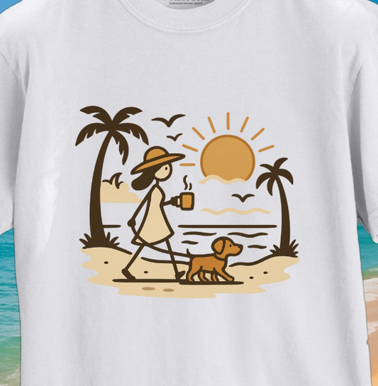 Beach Sunrise, Coffee & Dog Walks T-shirt